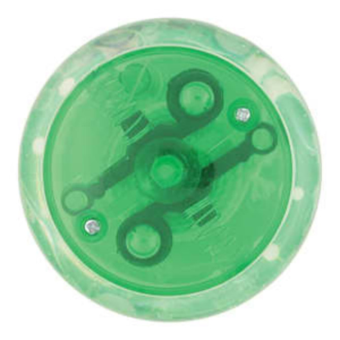 A green LED light-up yo-yo with a translucent design and a central axle visible from the top view.
