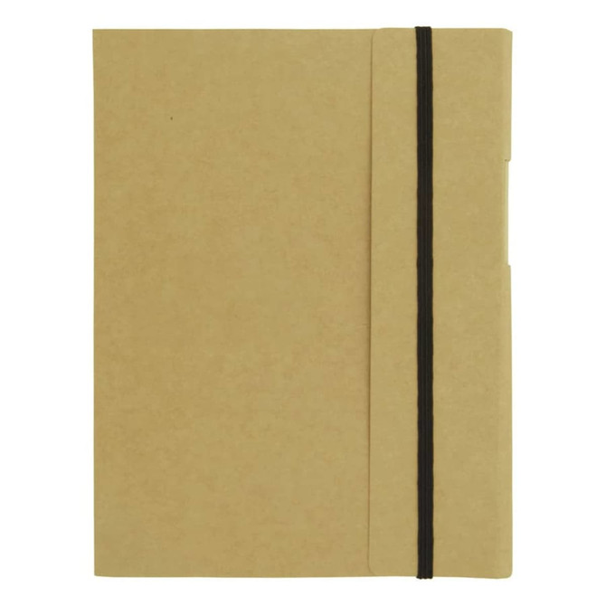 A large A5 journal book in a brown kraft cover, featuring an elastic band closure and a minimalist design.