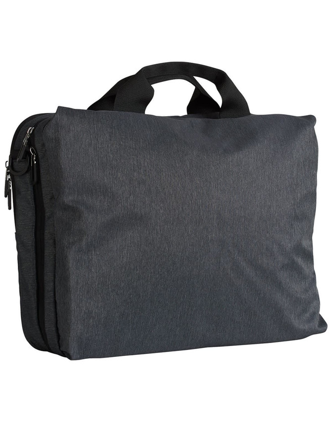 A dark grey laptop bag with a textured surface, featuring a double zip and sturdy carry handles.