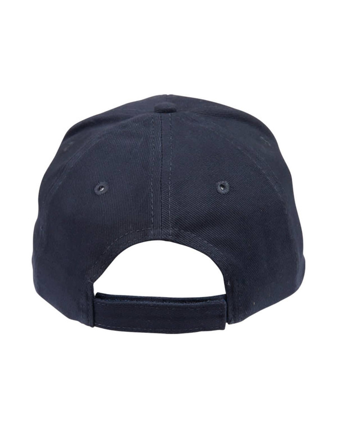 A dark navy blue cotton cap with a curved brim and adjustable strap at the back. It features a logo.