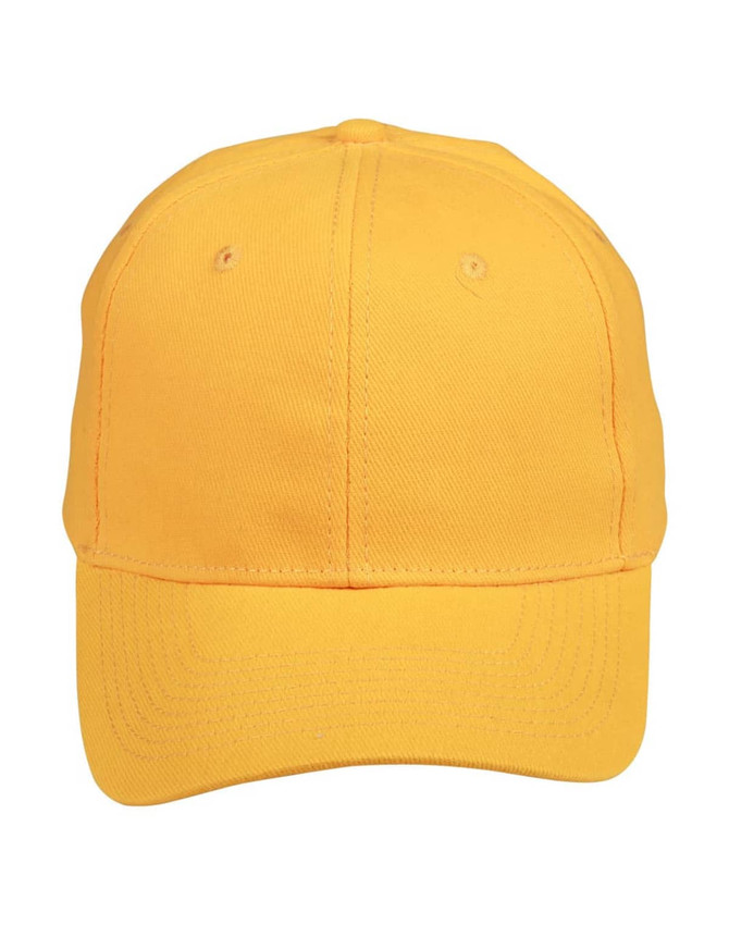 A yellow heavy brushed cotton cap with a structured crown and a curved brim. Features a logo on the front.