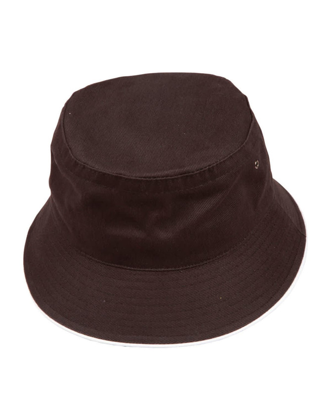 A black bucket hat with a soft washed finish and contrasting trim. It features a logo on the side.