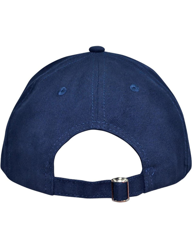 A black heavy brushed cotton cap with a buckle, featuring a classic design and a logo on the back.