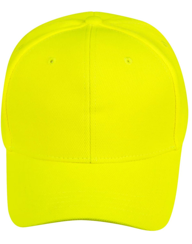 A bright yellow pique mesh structured cap with a smooth front and a logo.