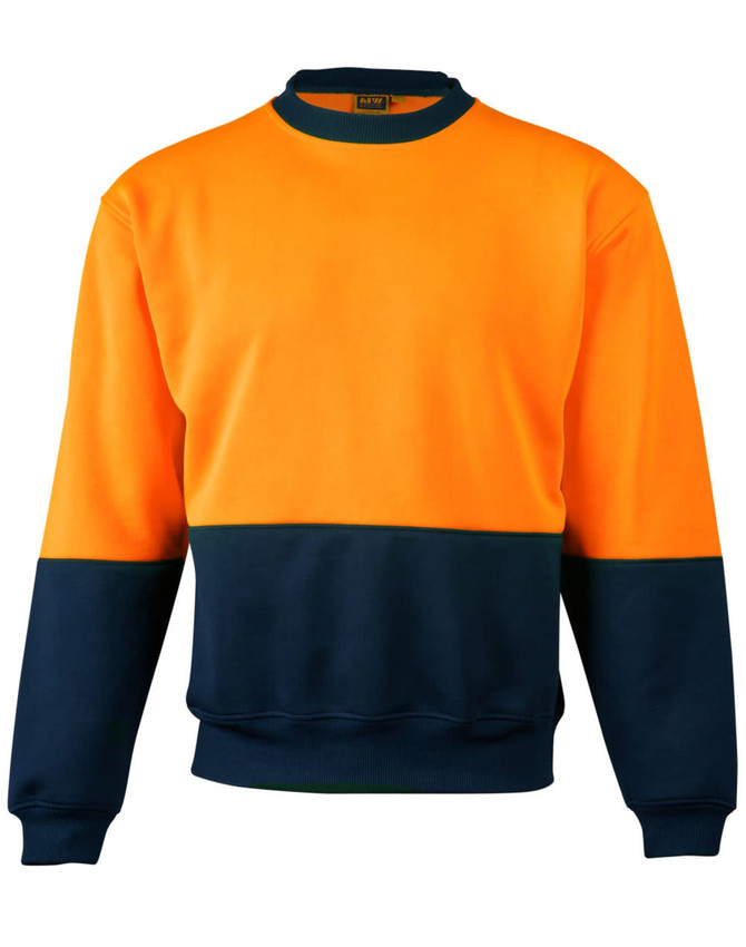 A Hi-Vis two-tone safety windcheater in bright orange and navy, featuring a logo on the inside neck.