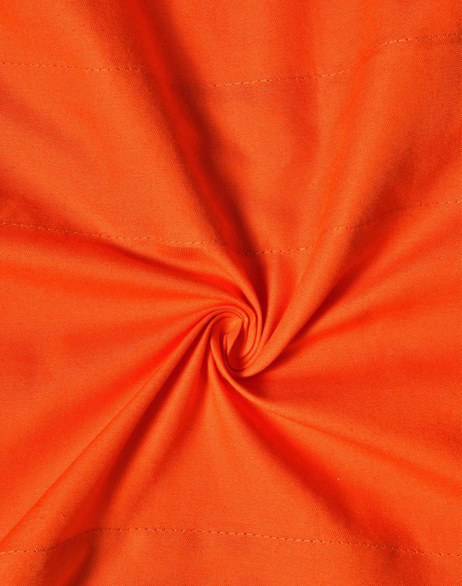 An orange fabric with visible stitching, showcasing a swirling pattern. The material appears heavy-duty and suitable for workwear.