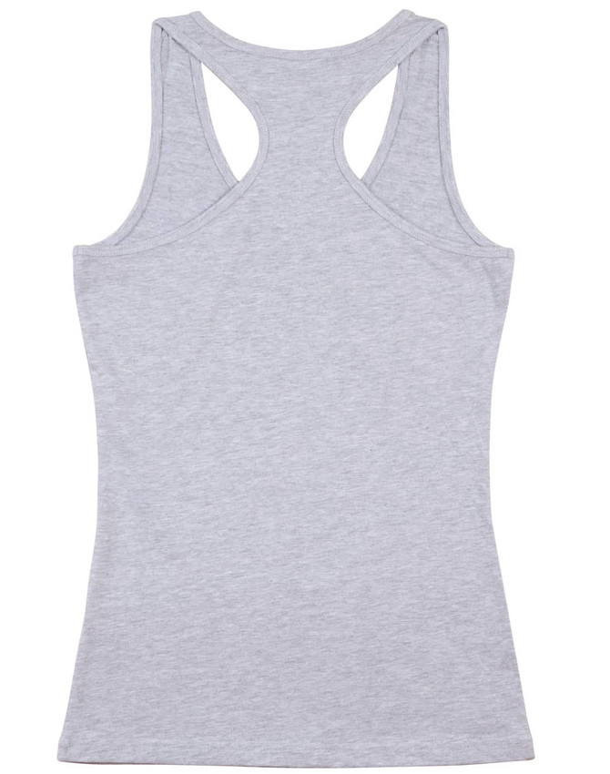 A grey ladies' fitted stretch singlet with a racerback design and no visible logos or branding.