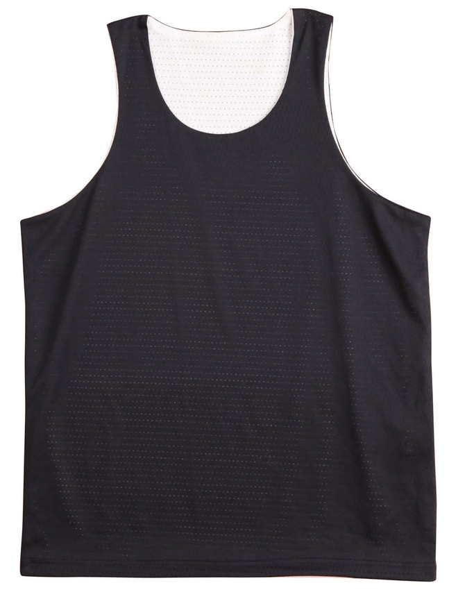 A black adults' basketball singlet featuring a lightweight design and a textured fabric. Includes a branding logo.