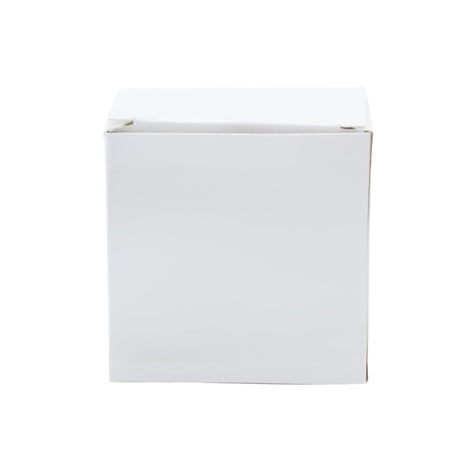 A plain white cardboard box, featuring a simple design, with no visible branding or markings.