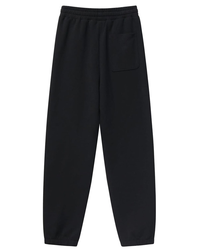Unisex airlayered CVC sweatpants in black with an elastic waistband and a side pocket.