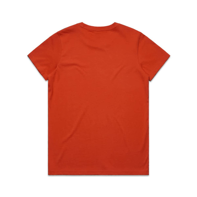 An orange t-shirt with a plain back design and a branding logo at the neck.