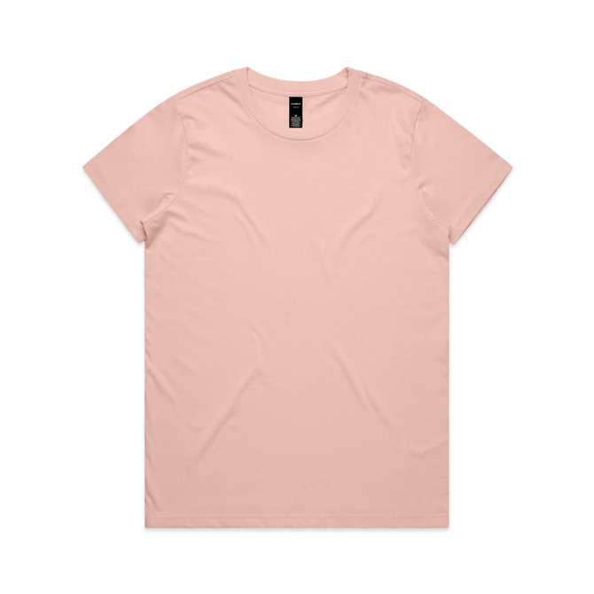 A light pink t-shirt with a round neck and short sleeves, featuring a logo at the tag.
