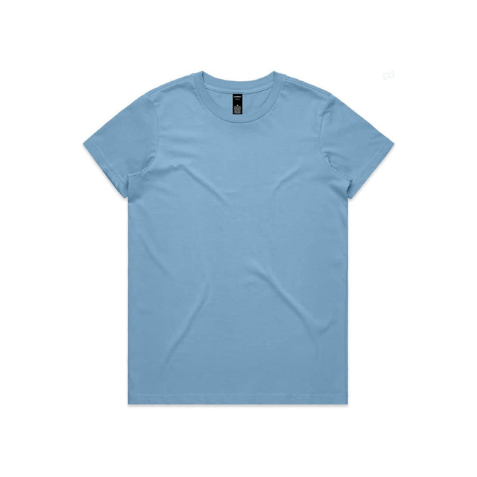 A light blue t-shirt with a regular fit, featuring a label and no visible graphics.