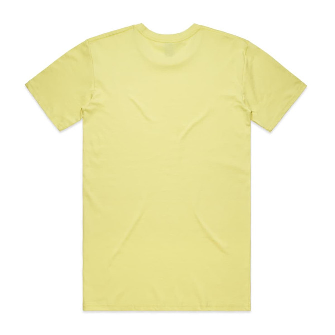 A yellow T-shirt viewed from the back, featuring a plain design and a logo on the upper back.