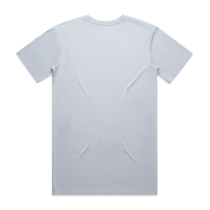 A plain light blue T-shirt featuring a standard crew neck design and no visible print on the back.