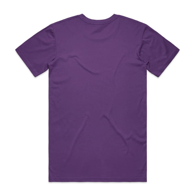 A purple T-shirt with a plain back and a logo present. The fabric appears smooth and casual.