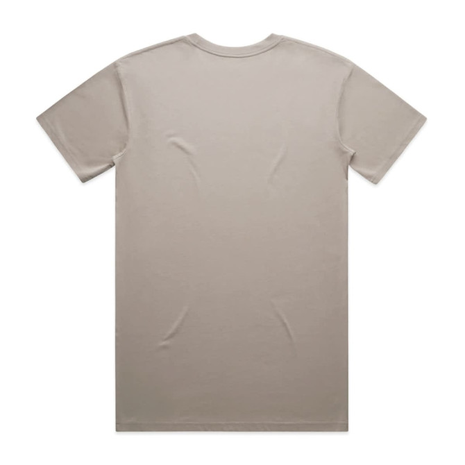 A taupe T-shirt featuring a plain design with a logo on the back.