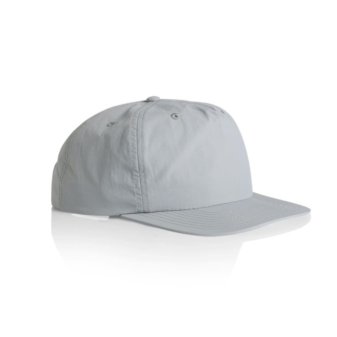 A light grey cap with a curved peak and a logo on the front, featuring a simple, casual design.