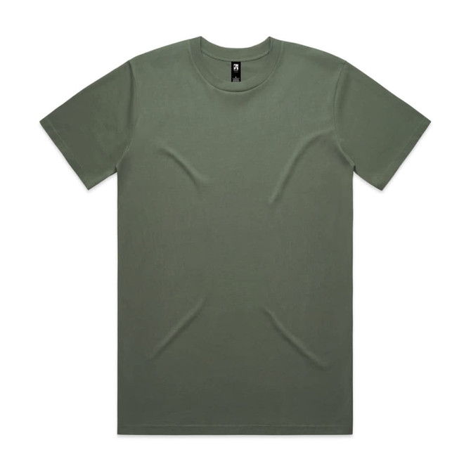 A classic olive green T-shirt with a crew neckline, featuring a logo at the neck.