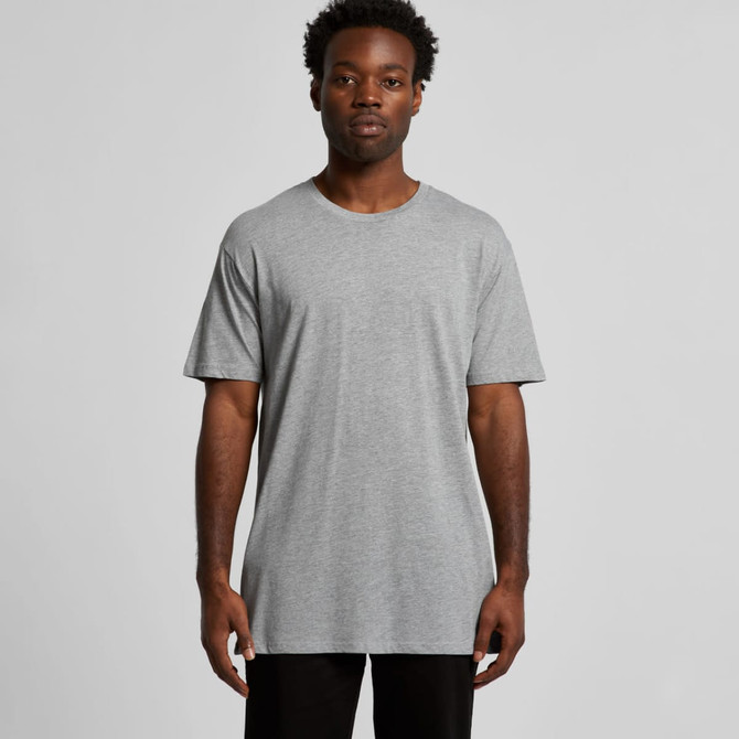 A plain grey t-shirt with short sleeves, displayed on a model. The shirt has a brand logo.