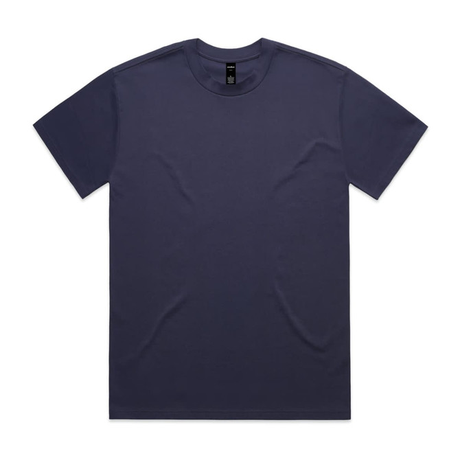 A dark navy t-shirt with short sleeves and a classic crew neck design, featuring a logo on the tag.