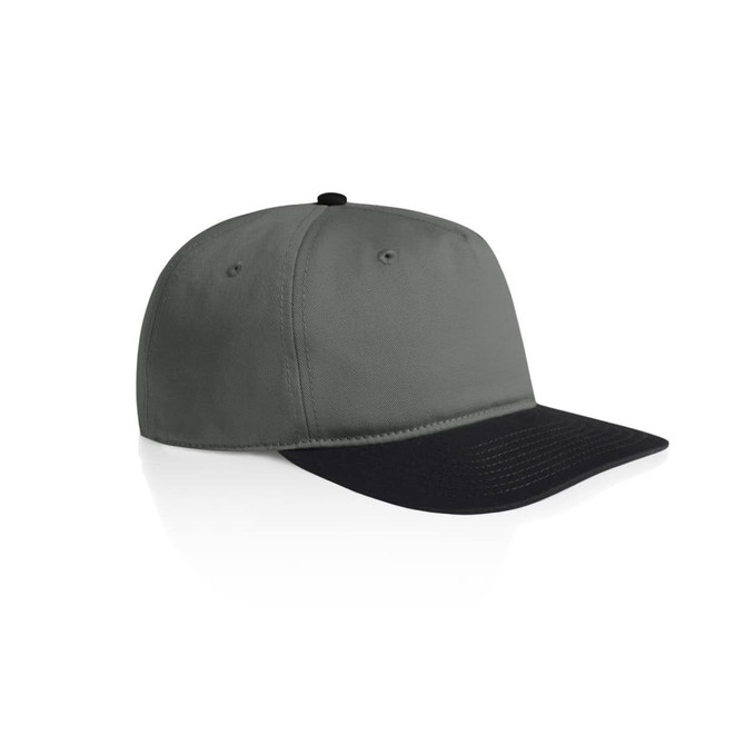A two-tone cap featuring a green body and a black brim, with a logo on the front.