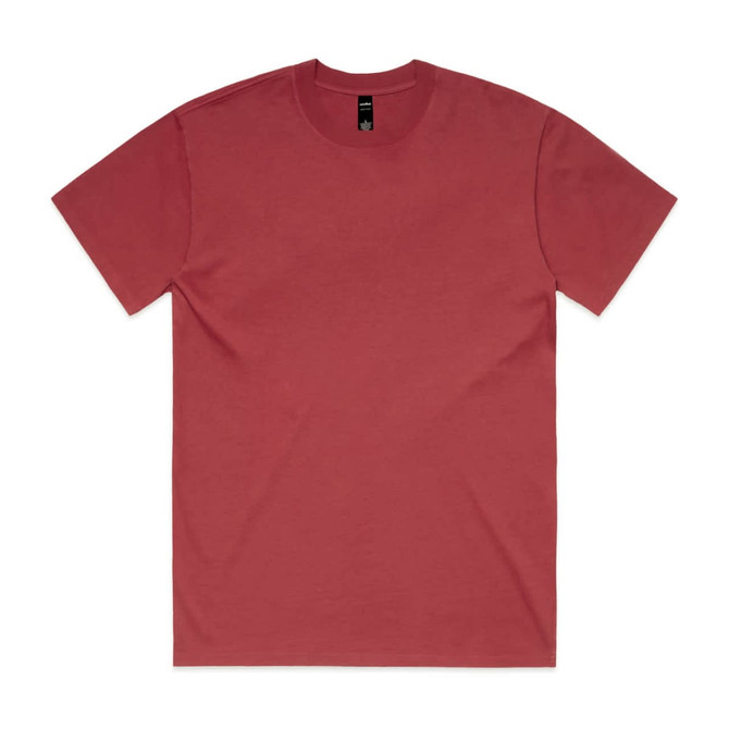 A red heavy faded tee, featuring a classic short-sleeve design and a small logo on the label.