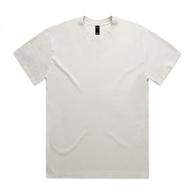 A light grey T-shirt featuring a relaxed fit and a tag inside the collar. It has a simple design and a logo.