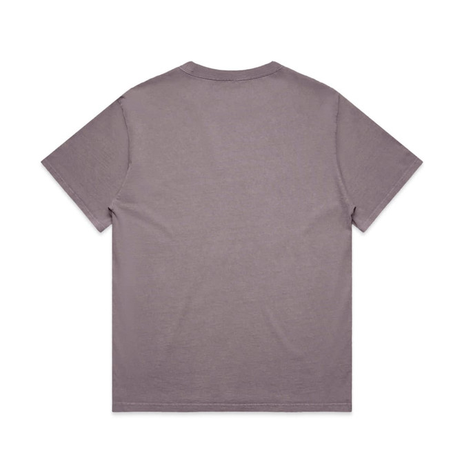 A heavy faded tee in a muted grey colour with a simple design and short sleeves. It has a small logo.
