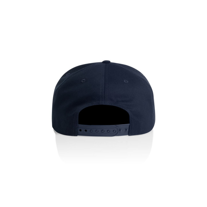 A navy blue cap featuring a back closure and a logo, suitable for casual wear.