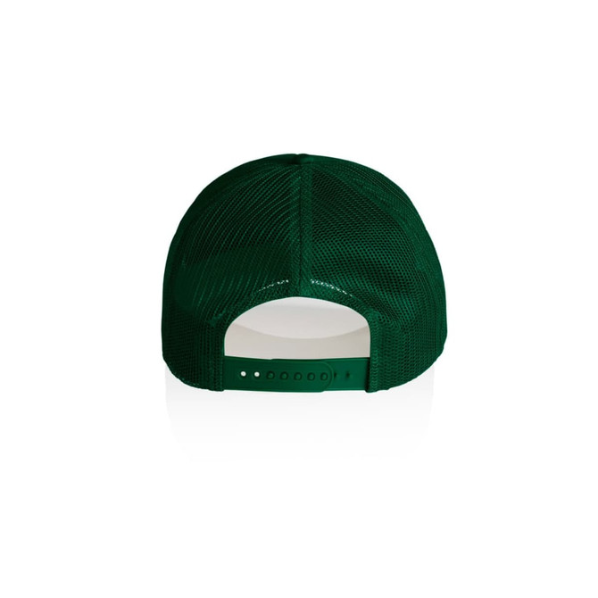 A green Frame Foam Trucker Cap featuring mesh backing and an adjustable strap at the back.