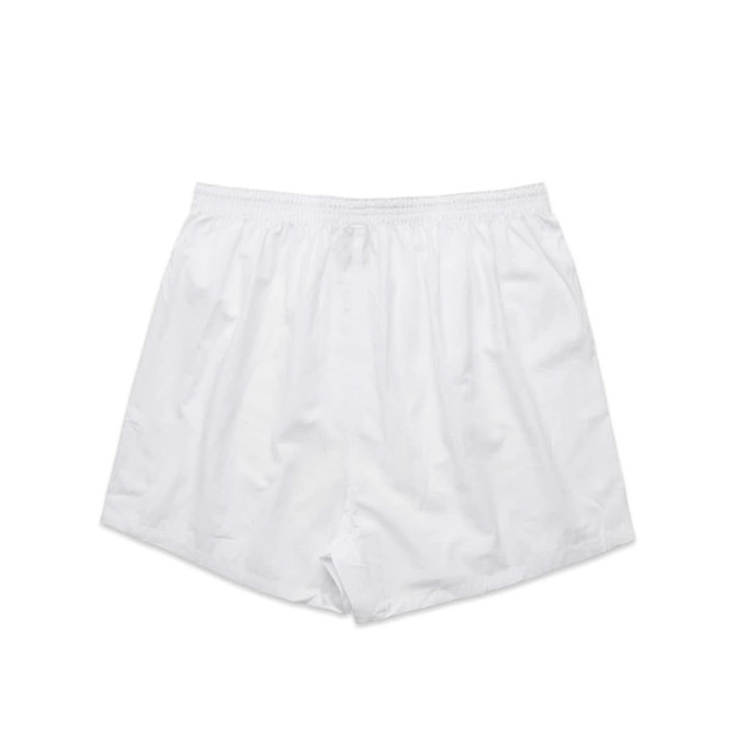 A pair of white boxers featuring an elastic waistband and a simple design.