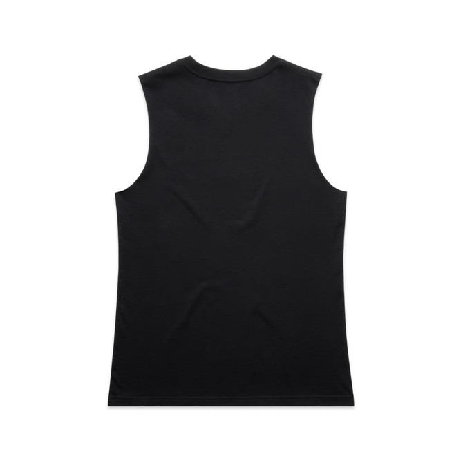 A black sleeveless tank top with a smooth finish and no visible design elements, featuring a logo on the label.