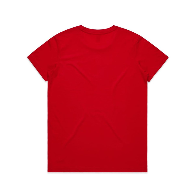 A red t-shirt featuring a plain design, with a crew neck and short sleeves. The back is visible.