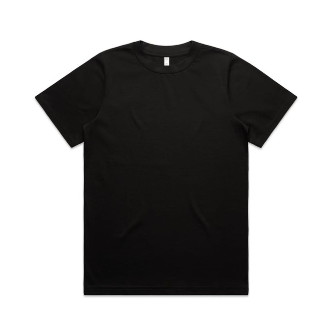 A black short-sleeve t-shirt with a crew neck and a plain design, featuring a logo on the label.