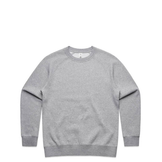 A grey jumper featuring long sleeves and a ribbed hem, with a small logo on the front.