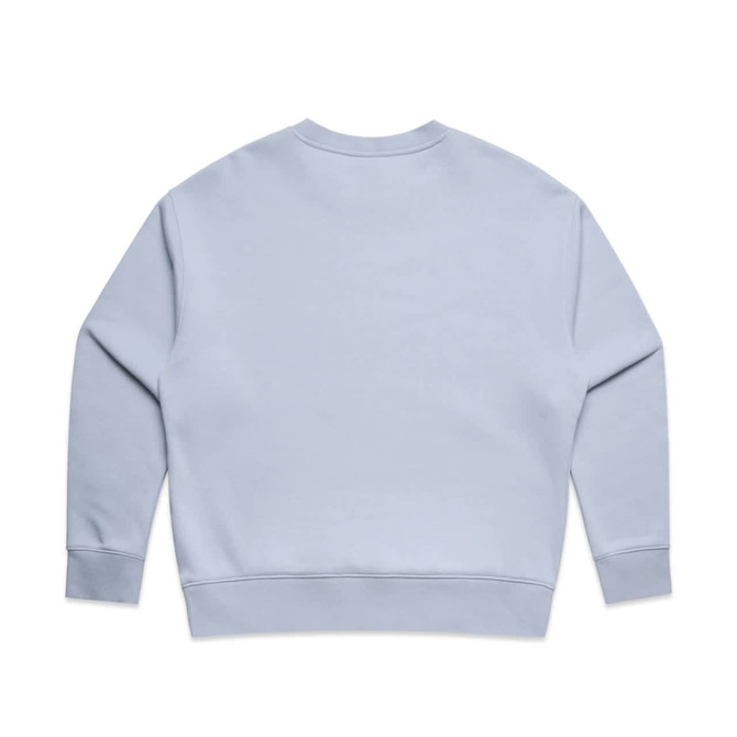 A light blue jumper with long sleeves and a crew neck. The back is plain and features a logo.