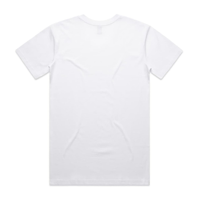 A white V-neck T-shirt featuring a plain back design and a logo at the neckline.