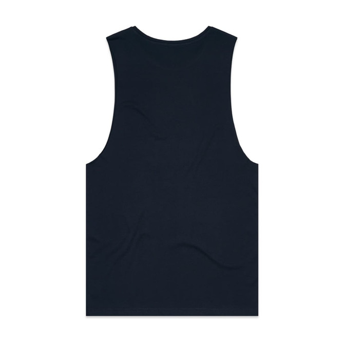 A navy singlet with a relaxed fit and no visible branding. The back view highlights its simple design.