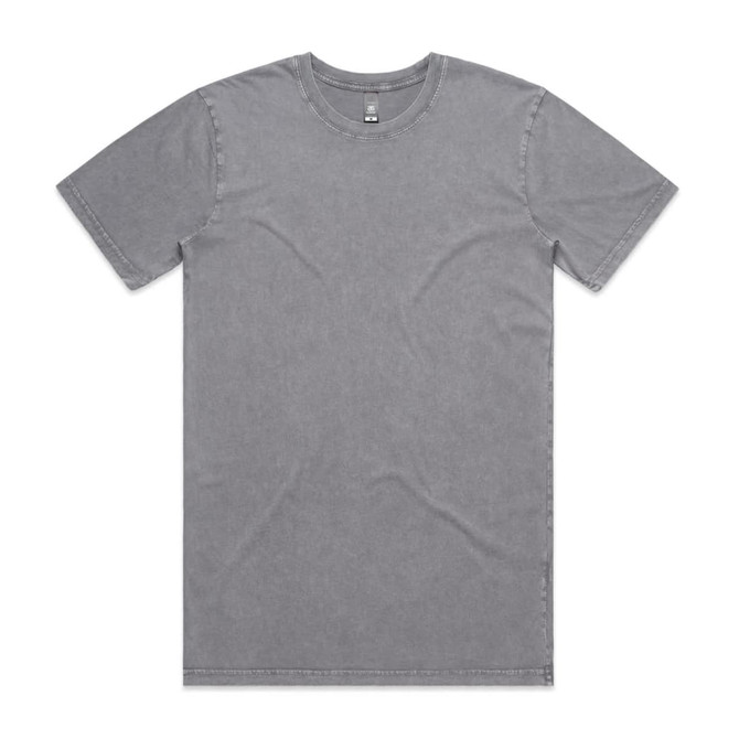 A grey staple stone wash t-shirt with a classic crew neck design and short sleeves. It features a branding logo.