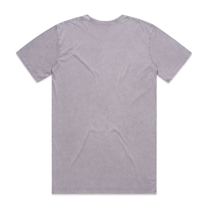 A grey stone wash t-shirt with a standard crew neck and short sleeves, featuring a brand logo.