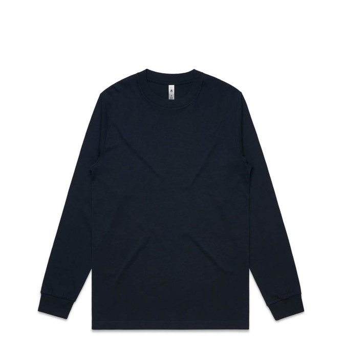 A long-sleeve tee in dark navy, featuring a simple design and a small logo. Ideal for casual wear.
