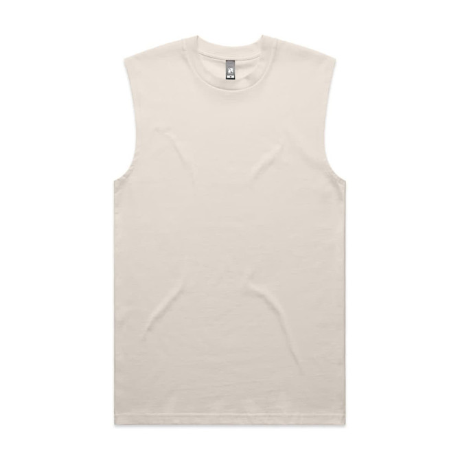 A light beige sleeveless tank top with a simple design and a logo tag.