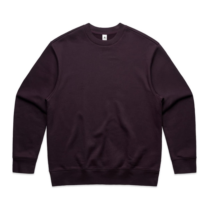 A dark purple jumper with a crew neck and long sleeves. The garment features a subtle logo.