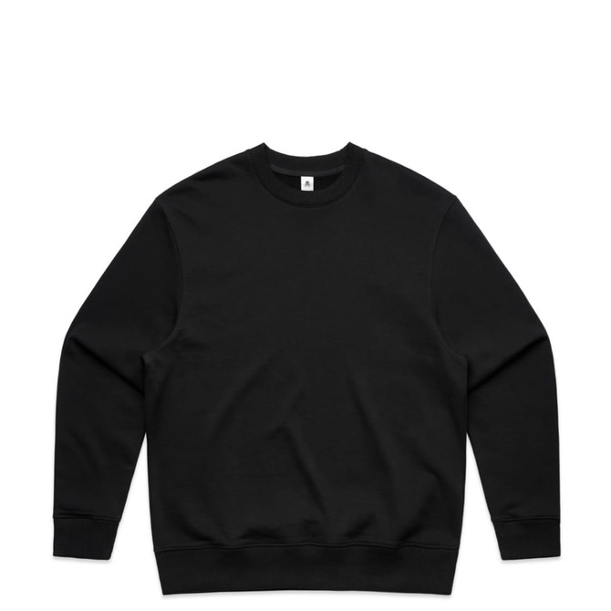 A black jumper featuring a crew neck design. The garment has a plain style and includes a logo.