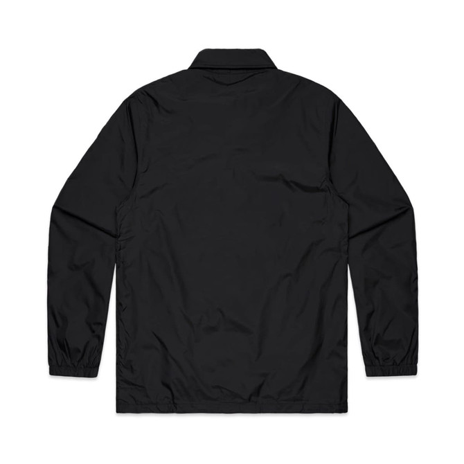 A black Coach Jacket with a simple design featuring long sleeves and a collar, displaying no visible branding.