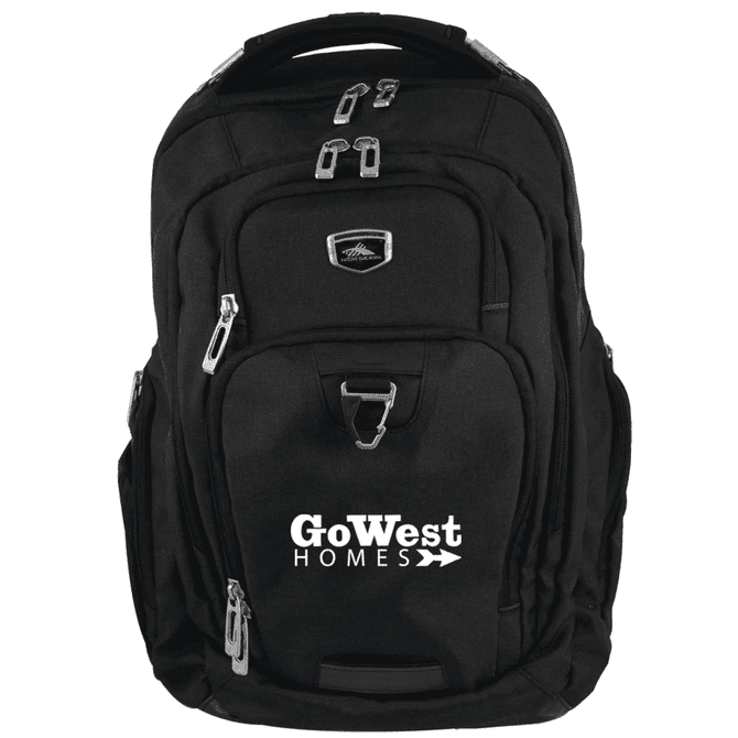 A black High Sierra Business 17" 42L computer backpack featuring multiple compartments and a logo.