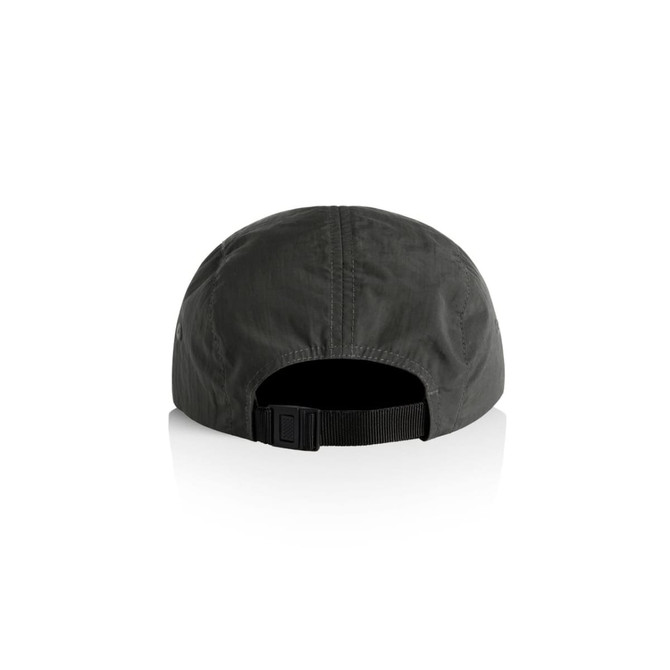 A two-tone nylon cap in dark green with a black adjustable strap at the back and a logo.
