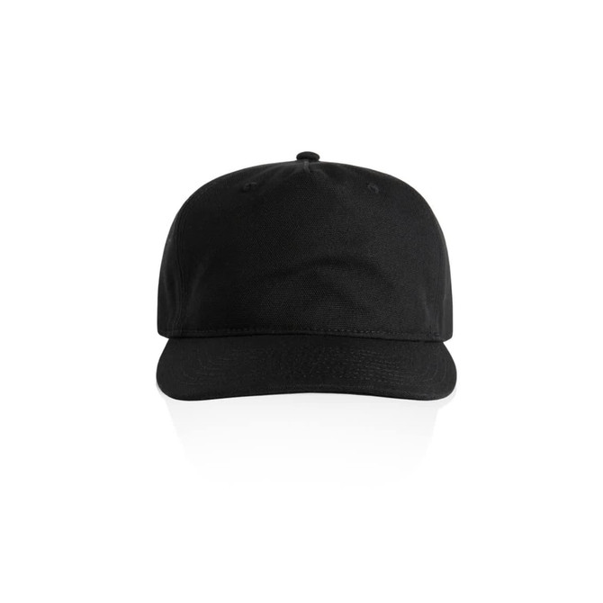 A black cap featuring a structured front, a curved brim, and a logo on the side.