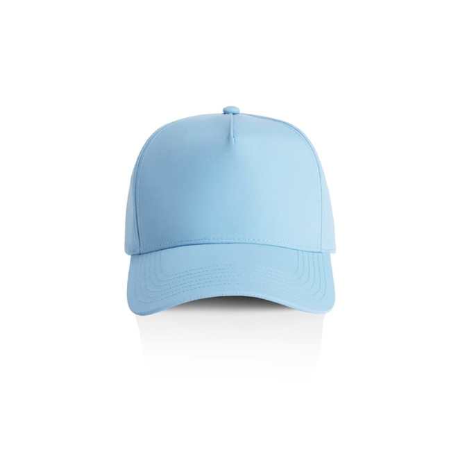 A light blue nylon cap with a structured design and a curved brim. It features a logo on the front.